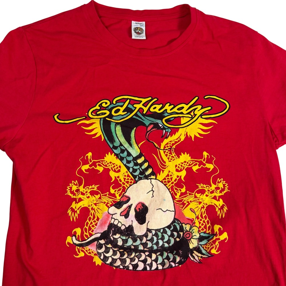Ed Hardy Kids Cobra Snake Skull Dragon Tattoo T-Shirt Size Vintage Y2K 19/20 L